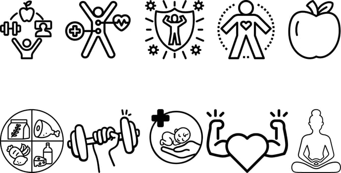 Fitness Health Outline icon set collection design vector