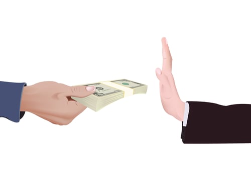 Businessman refusing to take a bribe vector