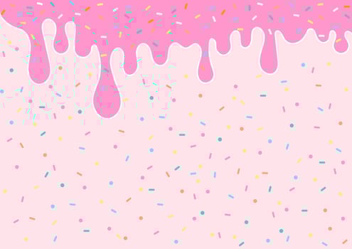 Paper pink liquid and colorful sprinkles background vector