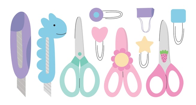 Cute scissors and paper knives set vector