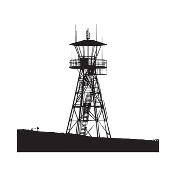 Tall rescue tower on beach silhouette on white background vector