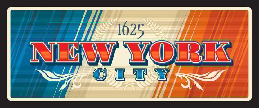 New York city travel tin sign plate or luggage tag vector