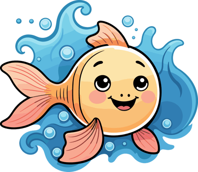 Adorable fish cartoon character in water illustration, sea animal clipart for ocean life, aquatic, children book, kids, activity book, baby shower, sticker, anime, nature, flat design, fantasy, art png