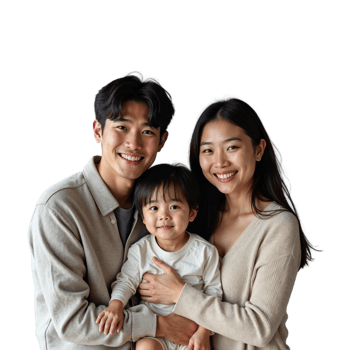 A young family of three smiles for the camera png