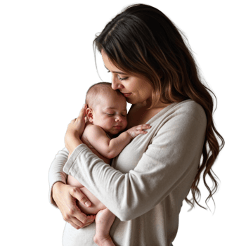 A mother gently kisses her sleeping newborn baby while holding her close png