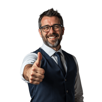 A man in a suit and tie gives a thumbs-up while smiling at the camera png