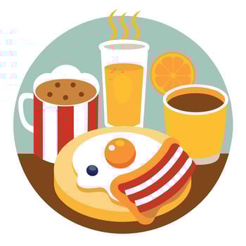 Breakfast with bacon. eggs. pancakes. and toast. A delicous home style breakfast with crispy bacon. vector