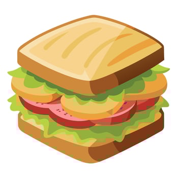 Close up of a sandwich cut in half on a rustic wooden table. showcasing the fine ingredients such as vector