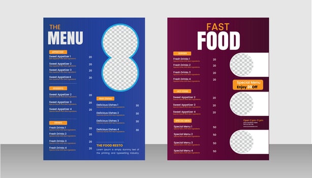 food menu design for food restaurants vector