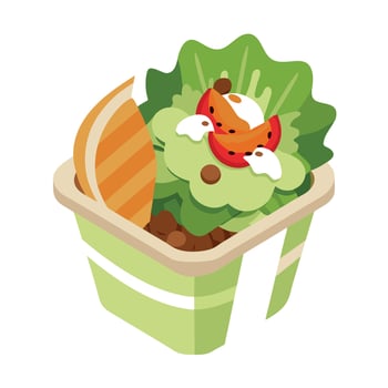 Freshly prepared grilled chicken and mixed greens salad. crispy bacon. and creamy avocado. perfectly vector