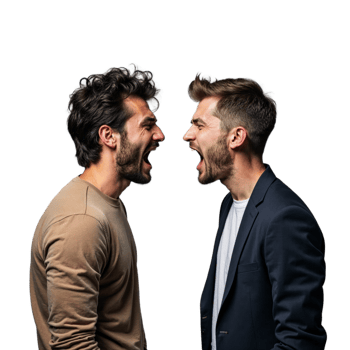 Two men are yelling at each other, facing each other with angry expressions png