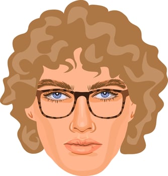 The avatar of a young man in glasses with blonde hair. Detailed portrait of a male character with a neutral face. Handsome guy. vector