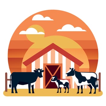Cows in Barn at Sunrise vector