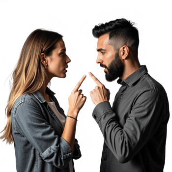 A man and woman are having a heated argument, both pointing fingers at each other png