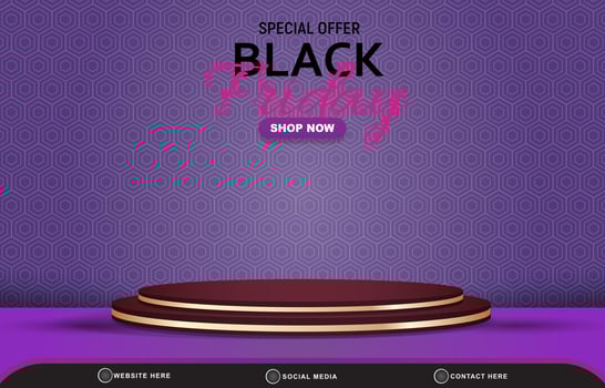 special offer black friday sale discount template banner with blank space 3d podium for product sale with abstract gradient purple background design vector