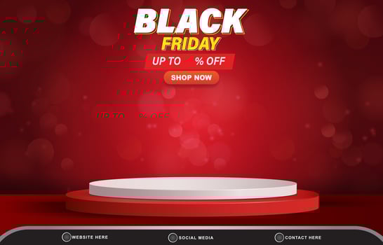 elegant black friday sale discount template banner with blank space 3d podium for product sale with abstract gradient red background vector