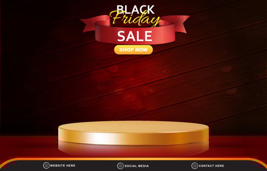 black friday sale template banner with blank space 3d podium for product sale with abstract gradient dark red background design vector