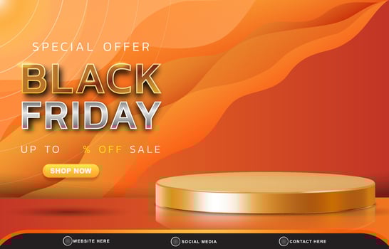 special offer black friday sale template banner with blank space 3d podium for product sale with abstract gradient orange and yellow background design vector