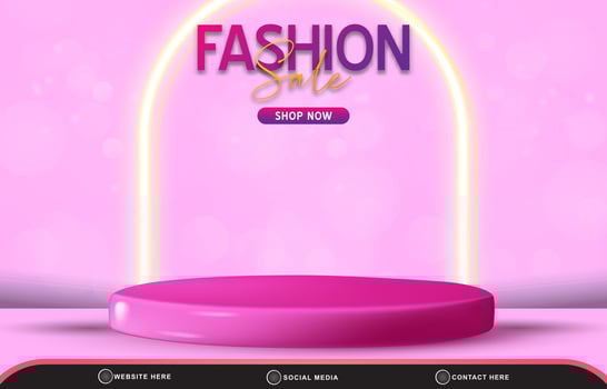 fashion sale template banner with blank space 3d podium for product sale with abstract gradient pink background vector