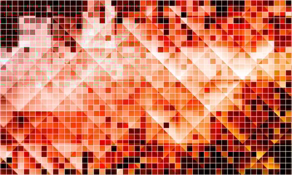 Digital pixel abstract orange mosaic square pattern. vector