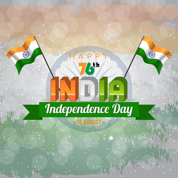 happy 76th of august india independence day banner with orange white and green background design vector