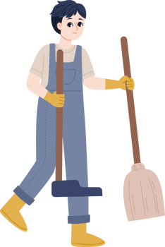 Cleaning Service Worker holding broom png