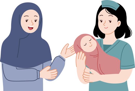 midwife giving baby to the mother with hijab png