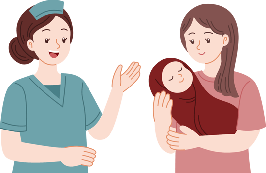 midwife explaining something to the baby mother png