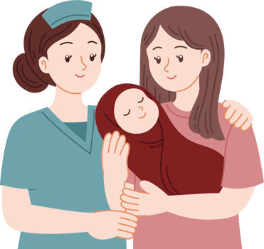 Midwife and new mother holding baby png