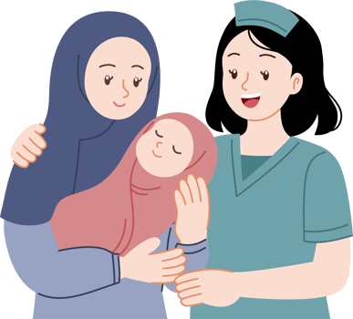 modwife hugging new mother and her baby png