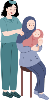midwife accompany a muslim woman with her new baby png