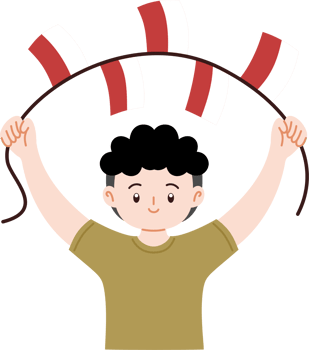 man holding garland of indonesian flag png