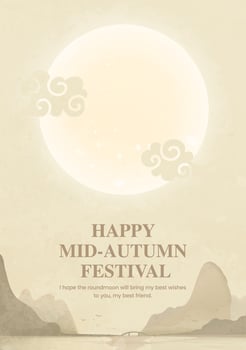 Hand painted Mid-Autumn vertical illustration moire and moon background is landscape painting vector