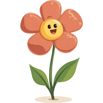 A cartoon flower with a big smile on its face png