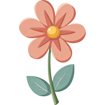 A cartoon flower with leaves and a yellow center png