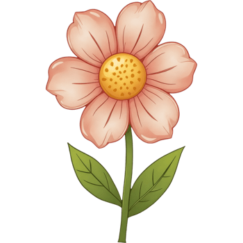 A pink flower with green leaves png