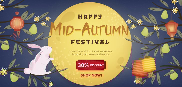 Mid-Autumn Festival sale with rabbit and lanterns. illustration vector