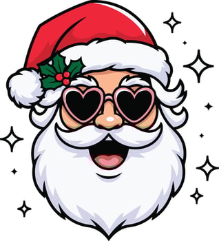 Cool Fun Santa head with Heart-Shaped Sunglasses Christmas theme Clipart sublimation for decorate invitation greeting celebration card poster sticker party craft project background vector