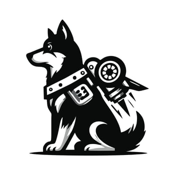 A dog with a rocket strapped to its back vector