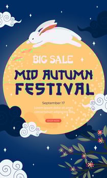 Mid-Autumn Festival big sale with moon and rabbit. illustration vector