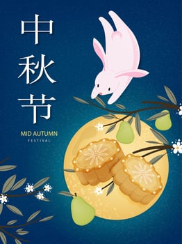 Mid-Autumn Festival with mooncakes and moon rabbit. Vectors illustrations
