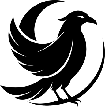 Minimalist black crow stencil in silhouette captures the grace of birds. . png