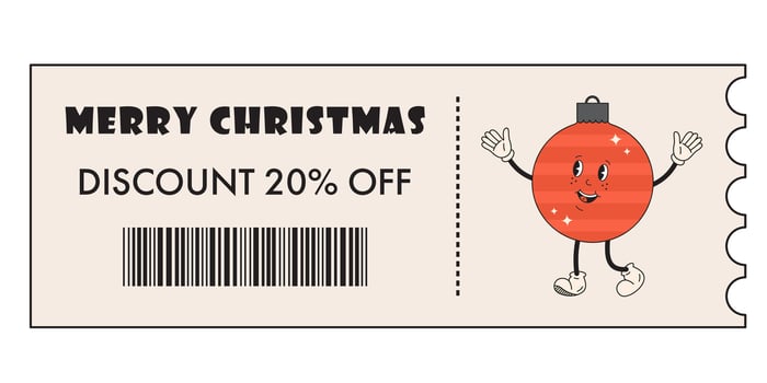Christmas discount coupon. Christmas coupon and voucher with discount. Sale coupon for banner, flyer, promo, advertising, magazines, shopping. Christmas sale, offer with discount. vector