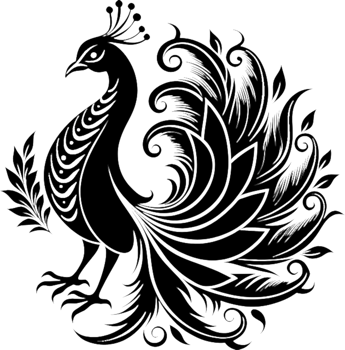 A black peacock stencil logo that exudes regal elegance. . png