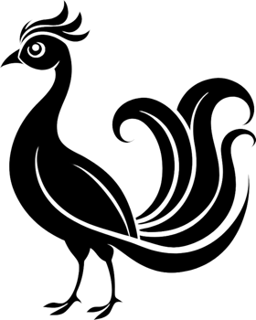 A stencil logo of a black peacock exuding elegant sophistication. . png