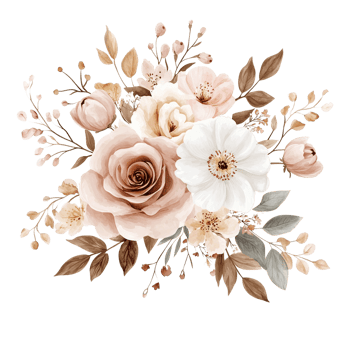 Watercolor floral bouquet arrangement pink, cream, brown palette on a transparent background png