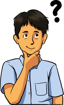 illustration of male cartoon character thinking about choices vector