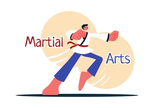 Martial Arts Design of a Fighter Executing a Powerful Kick in Karate Poses with a Flat Background vector