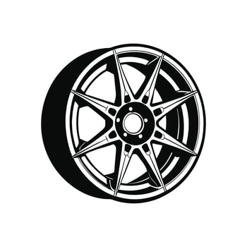 A black and white illustration of a wheel vector
