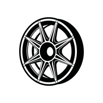 A black and white wheel icon on a white background vector